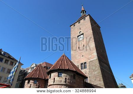 Nuremberg City In Germany (region Of Middle Franconia). White Tower (weisser Turm). Medieval Landmar