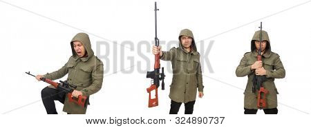 Man with a gun isolated on white