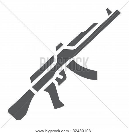 Ak47 Glyph Icon, Rifle And Military, Machine Gun Sign, Vector Graphics, A Solid Pattern On A White B