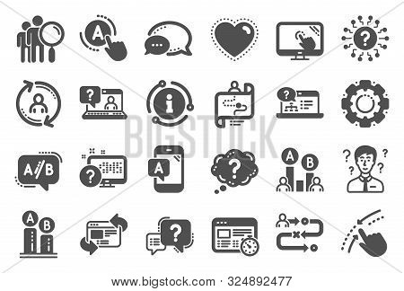 Ux Icons. Set Of Ab Testing, Journey Path Map And Question Mark Icons. Usability Quiz Test, Ux Ui An