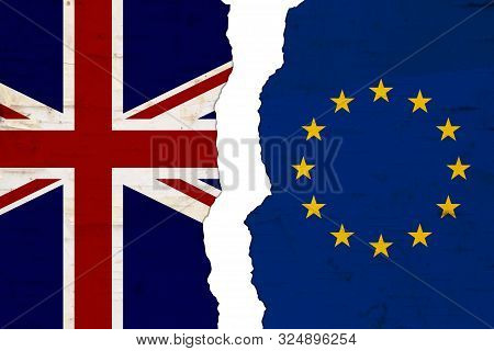 British And Eu Flags That Are Torn Apart Showing Brexit The Bad Relationship Between The Two Countri