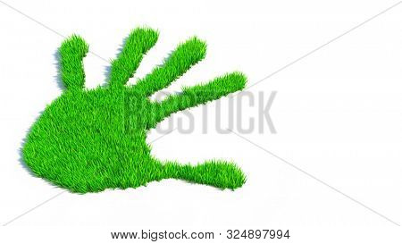 Concept or conceptual green grass handprint isolated on white background. A metaphor for ecology, environment, recycle, nature conservation,  pring or protection against global warming 3d illustration