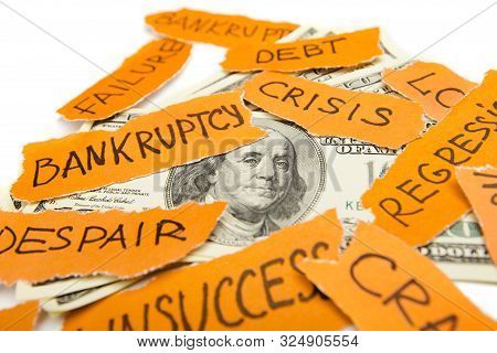 One Hundred Dollar Banknote Stack With Falled On It Problems And Issues. Currency And Financial Risk