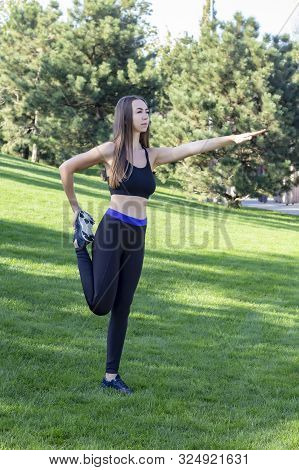 Fitness. Athlete Girl, Thlete Exercise At Outside, Woman Fitness. Young Beautiful Woman Stretching I
