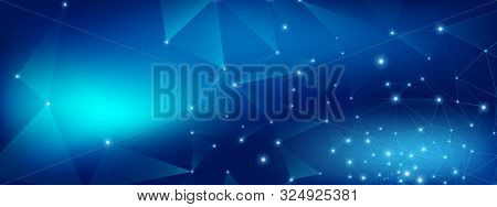 Technology Pattern. Big Data Social. Blue Triangular Poster. Medical Geometric Architecture. Technol