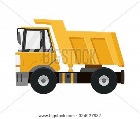 Big Yellow Dump Truck. Tipper Truck Isolated On White Background. Vector Tipper Truck.