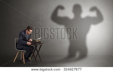 Little hard worker afraid of scary monster shadow