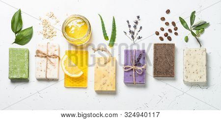 Natural Soap Bars With Ingredients. Aloe, Lavender, Eucalyptus, Olive, Honey, Coffee, Tee Tree Oil A