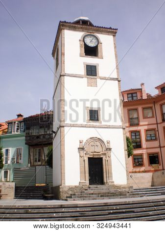Nice Clock Tower Dating In The 18th Century In Luanco. July 8, 2010. Asturias, Spain, Europe. Travel