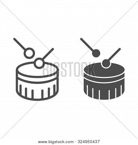 Snare Drum Line And Glyph Icon. Drum With Drumstick Vector Illustration Isolated On White. Percussio