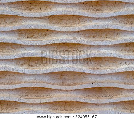 Panel For The Wall (fence) Made Of Concrete. Has A Surface In The Form Of Wavy Lines. Stucco Tinted,