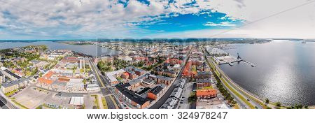 Lulea, Sweden - July 05, 2019: Panorama City, Cathedral Sunny Day, Blue Sky