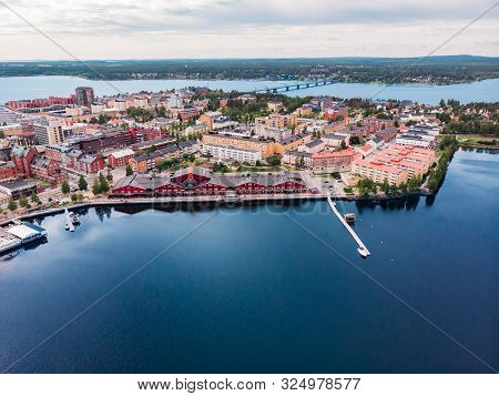 Lulea, Sweden - July 05, 2019: Panorama City, Cathedral Sunny Day, Blue Sky