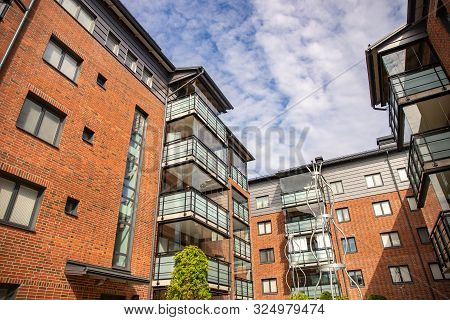 Lulea, Sweden - July 05, 2019: Panorama City, Cathedral Sunny Day, Blue Sky