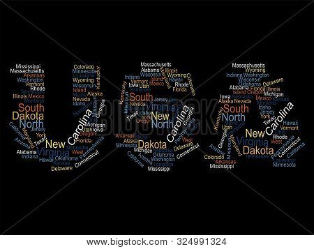Usa Travel Concept Made With Words Cities Names, Vector
