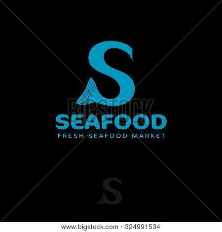 Seafood Logo. Letter S With Fish Tail. S Monogram. Seafood Market Or Restaurant.
