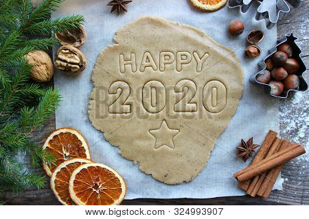 Text 2020. Concept Of The New Year 2020. Christmas Pastries. Homemade Cakes Or Cookies For The New Y