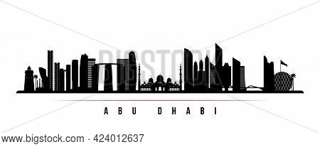 Abu Dhabi Skyline Horizontal Banner. Black And White Silhouette Of Abu Dhabi, United Arab Emirates. 