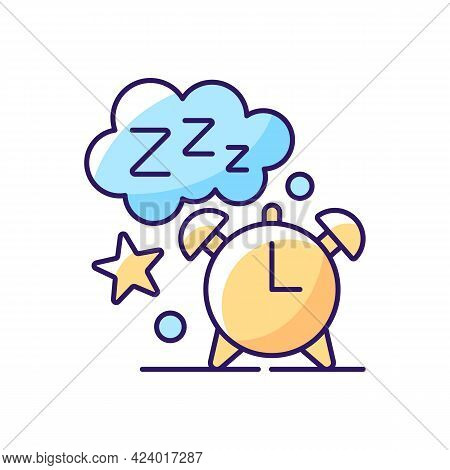 Sleep Time Rgb Color Icon. Alarm Clock. Watch Dial With Nighttime. Countdown To Morning Wake Up. Nig