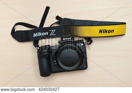 Fuji City, Shizuoka Ken, Japan - May 23, 2021: Nikon Z 7ii Mirrorless Digital Camera Body With Neck 