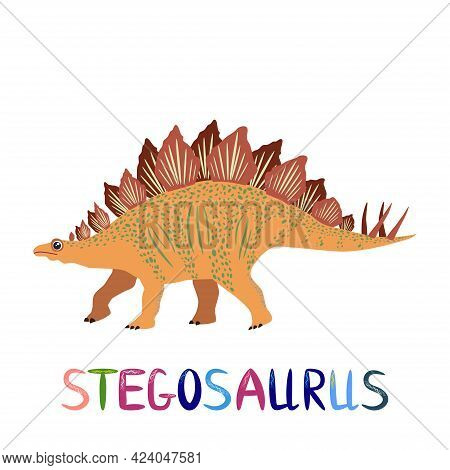 Stegosaurus Yellow, Prehistoric Dinosaurs Collection. Ancient Animals. Hand Drawn.