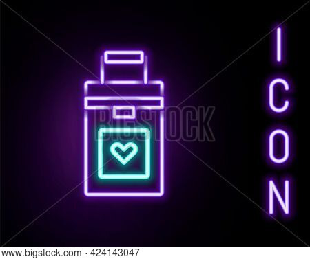 Glowing Neon Line Cooler Box For Human Organs Transportation Icon Isolated On Black Background. Orga