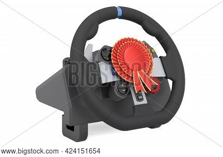 Gaming Steering Wheel With Best Choice Badge, 3d Rendering Isolated On White Background