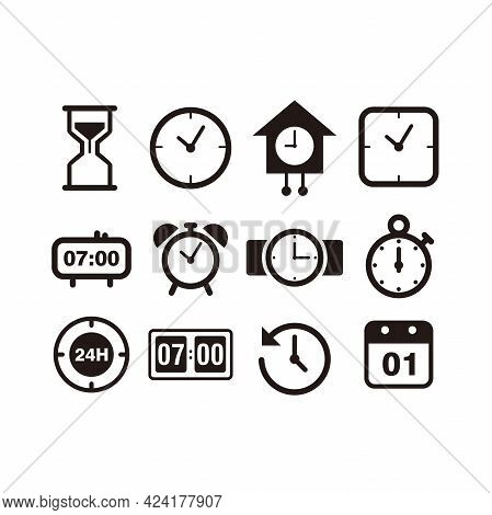 Set Of Simple Clock Icon Illustration Design, Flat Time Symbol Collection Template Vector