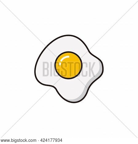 Simple Fried Egg Illustration With Outlined Style Design, Clean Egg Icon Template Vector