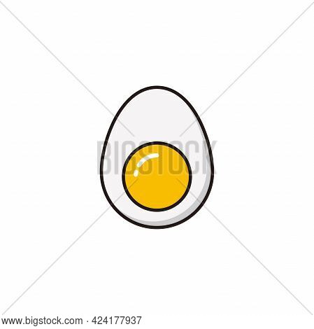 Simple Boiled Egg Illustration With Outlined Style Design, Clean Half Egg Icon Template Vector