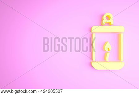 Yellow Ramadan Kareem Lantern Icon Isolated On Pink Background. Minimalism Concept. 3d Illustration 