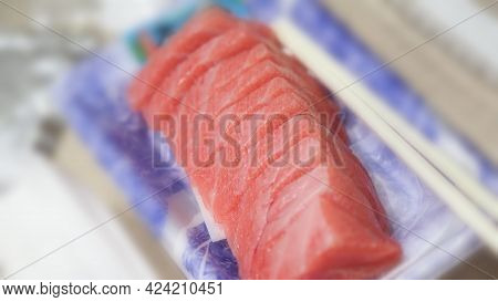 Tuna Sashimi. Otoro Sashimi Ready To Eat On Plate From Famous Shop In Supermarket.