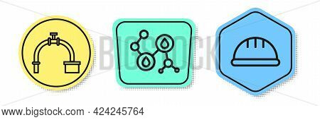 Set Line Industry Pipe And Valve, Molecule Oil And Worker Safety Helmet. Colored Shapes. Vector