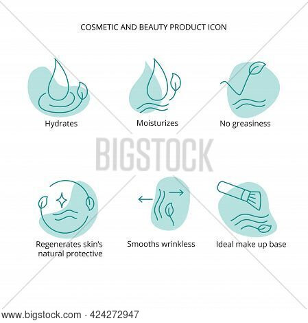 Beauty Treatment, Cream, Mask Cosmetic And Beauty Product Icon Set For Web, Packaging Design. Vector