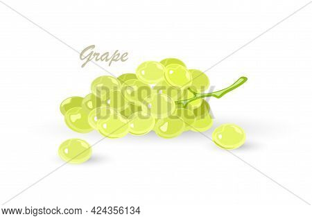 Bunch Of Green Grapes With Leaves. Fruit With Sweet Or Sour Flavour Using For Vegan, Vegetarian Kitc