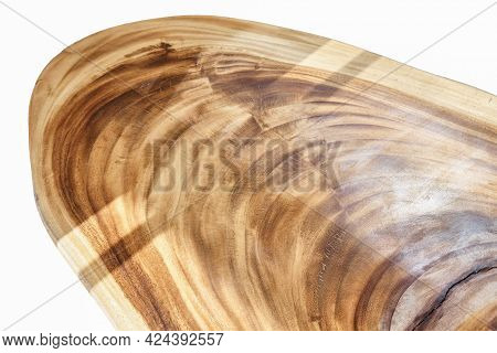 Wonderful Designer Dining Table Made Of Large Lacquered Live Edge Suar Wood Slab On White Background