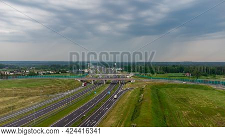 Zory, Poland - June 5, 2021: Aerial View On Highway A1 Officially Named Amber Highway (pol. Autostra
