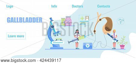 Gallbladder Concept Vector. Doctors Treat Gallstones. Biliary Dyskinesia