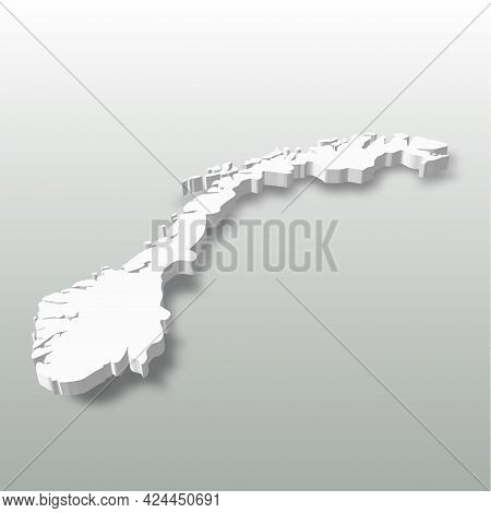 Norway - White 3d Silhouette Map Of Country Area With Dropped Shadow On Grey Background. Simple Flat