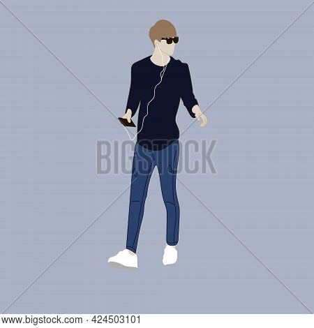 Vector Illustration Of Kpop Street Fashion. Street Idols Of Koreans. Kpop Men's Fashion Idol. A Guy 