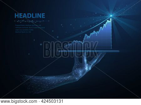 Statistic Of Growth. Abstract Digital Diagram Of Increasing Success On Businessman Hand. Stock Marke