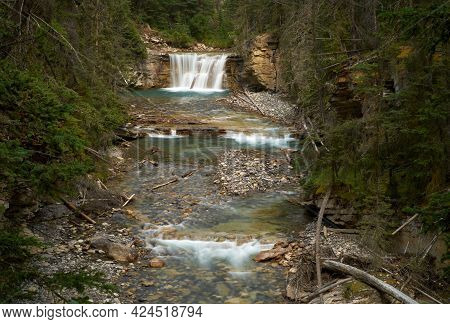 Johnston Canyon Waterfall Canada. Rugged Johnston Canyon In Banff National Park, Alberta, Canada.