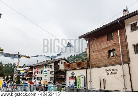 Zermat, Switzerland - August 12 2019: Shopping Street In Zermatt City.