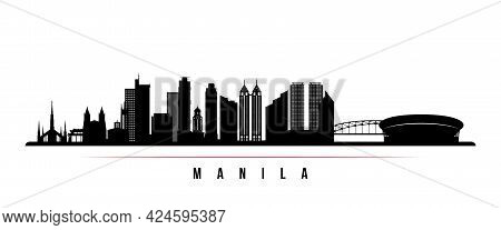 Manila Skyline Horizontal Banner. Black And White Silhouette Of Manila, Philippines. Vector Template