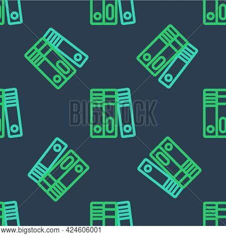 Line Office Folders With Papers And Documents Icon Isolated Seamless Pattern On Blue Background. Off