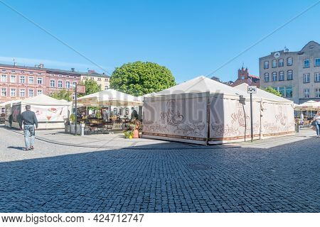 Koscierzyna, Poland - May 31, 2021: Old Market Square In Small Town Koscierzyna.