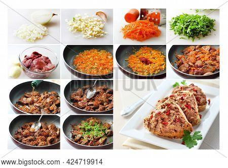 Collage Of Stages Of Cooking Chicken Liver Pate