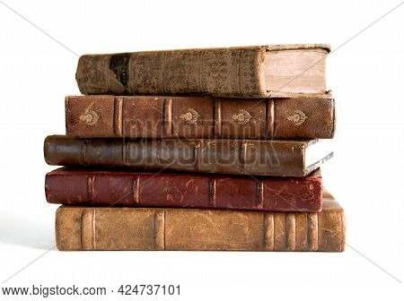 Stack Of Old Books Isolated On White Background