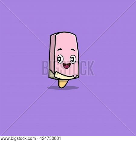 Ice Cream Strawberry Melted Mascot Vector Illustration. Sweet Food Icon Logo. Dessert Icon Illustrat