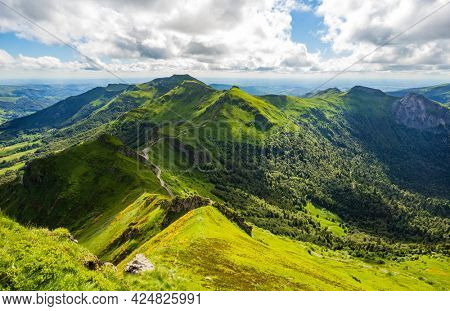 Landscape of volcanic mountains from the Puy Mary, Massif Central, France